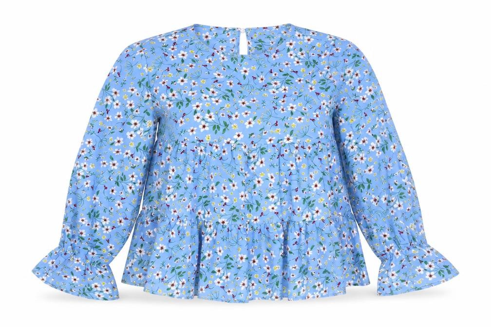 AX Paris Womens Blue Floral Polyester Basic Blouse Size 10 Round Neck