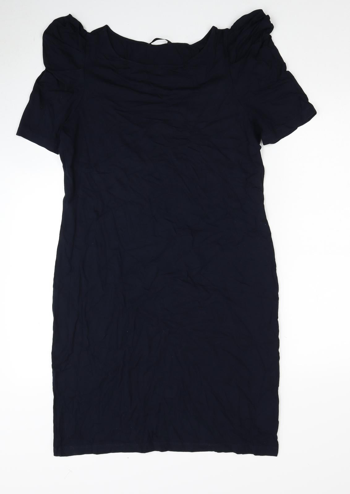 Marks and Spencer Womens Blue Viscose A-Line Size 12 Boat Neck Pullover