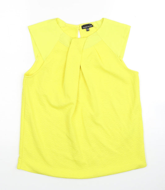 Warehouse Womens Yellow Viscose Basic Blouse Size 10 Round Neck