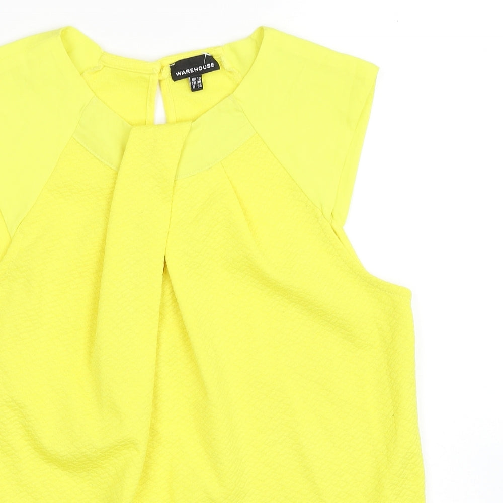 Warehouse Womens Yellow Viscose Basic Blouse Size 10 Round Neck