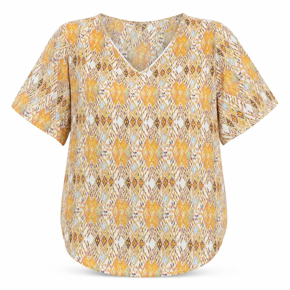 Preppy Womens Orange Geometric Polyester Basic Blouse Size M Scoop Neck