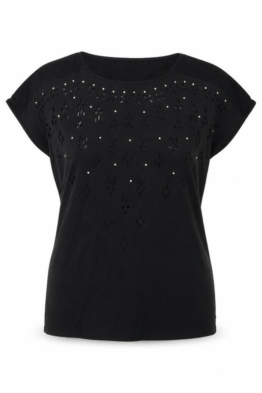 Klass Womens Black Polyester Basic T-Shirt Size M Round Neck