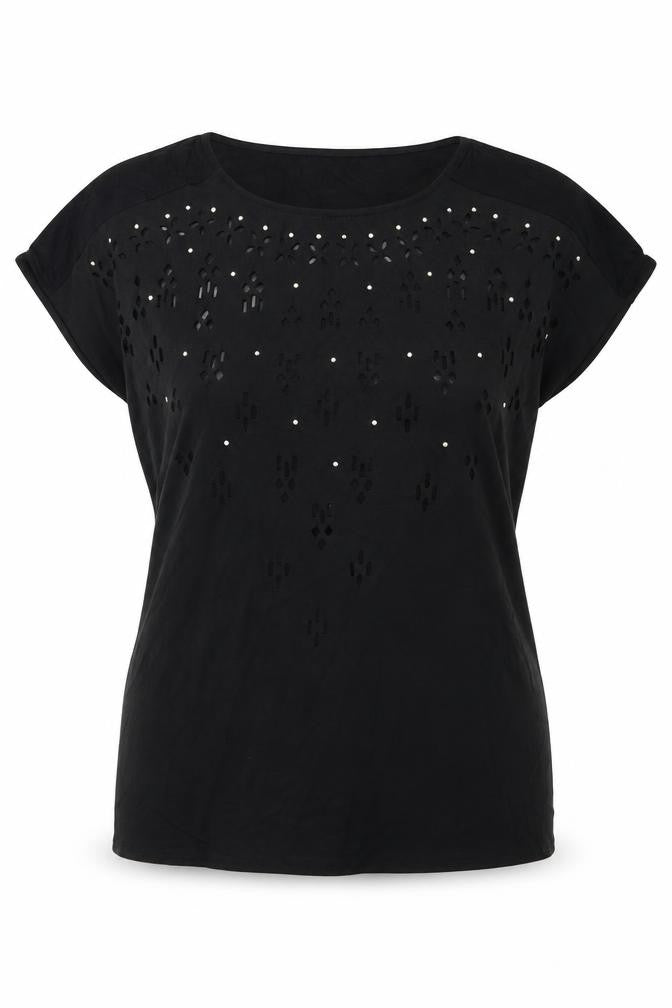 Klass Womens Black Polyester Basic T-Shirt Size M Round Neck