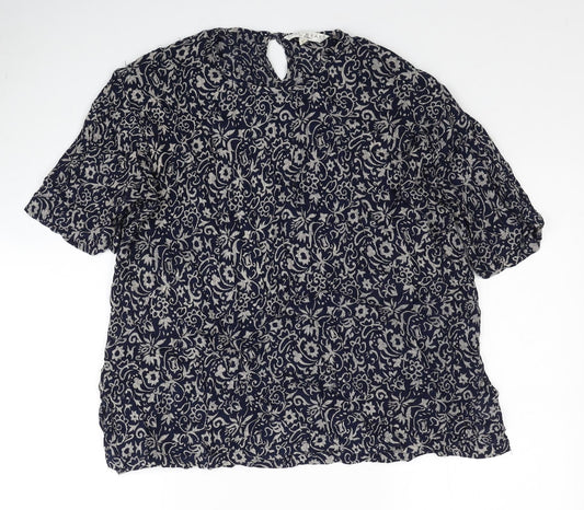 TIGI Womens Blue Floral Viscose Basic Blouse Size L Round Neck