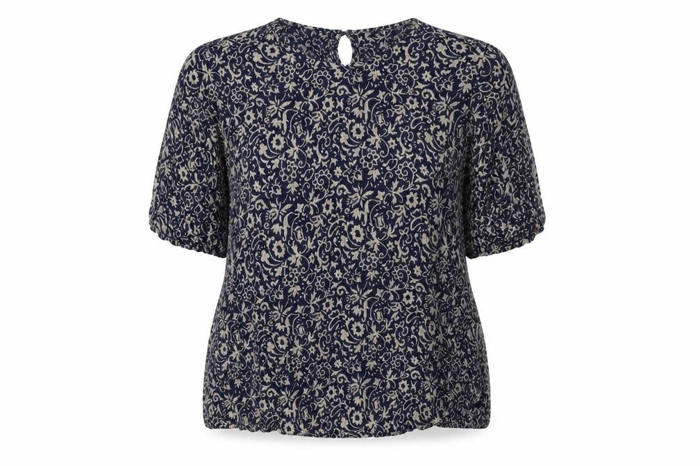 TIGI Womens Blue Floral Viscose Basic Blouse Size L Round Neck