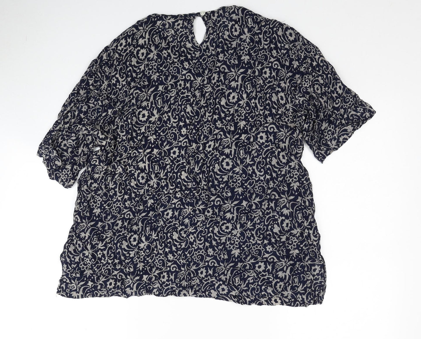 TIGI Womens Blue Floral Viscose Basic Blouse Size L Round Neck