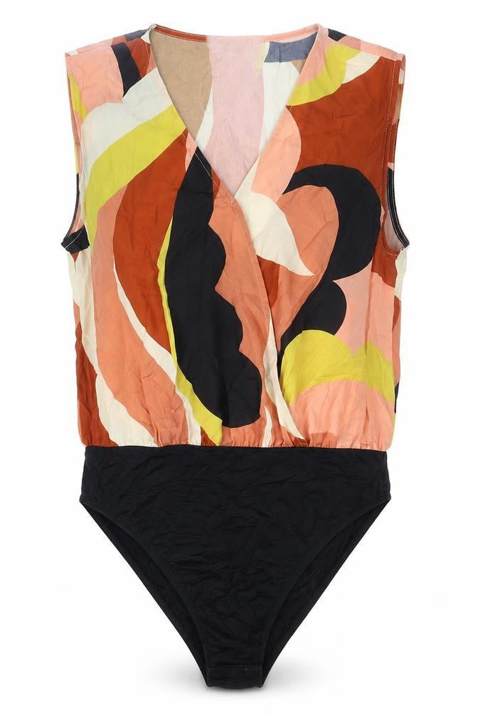 Spring Womens Multicoloured Geometric Polyester Bodysuit One-Piece Size 12 Snap