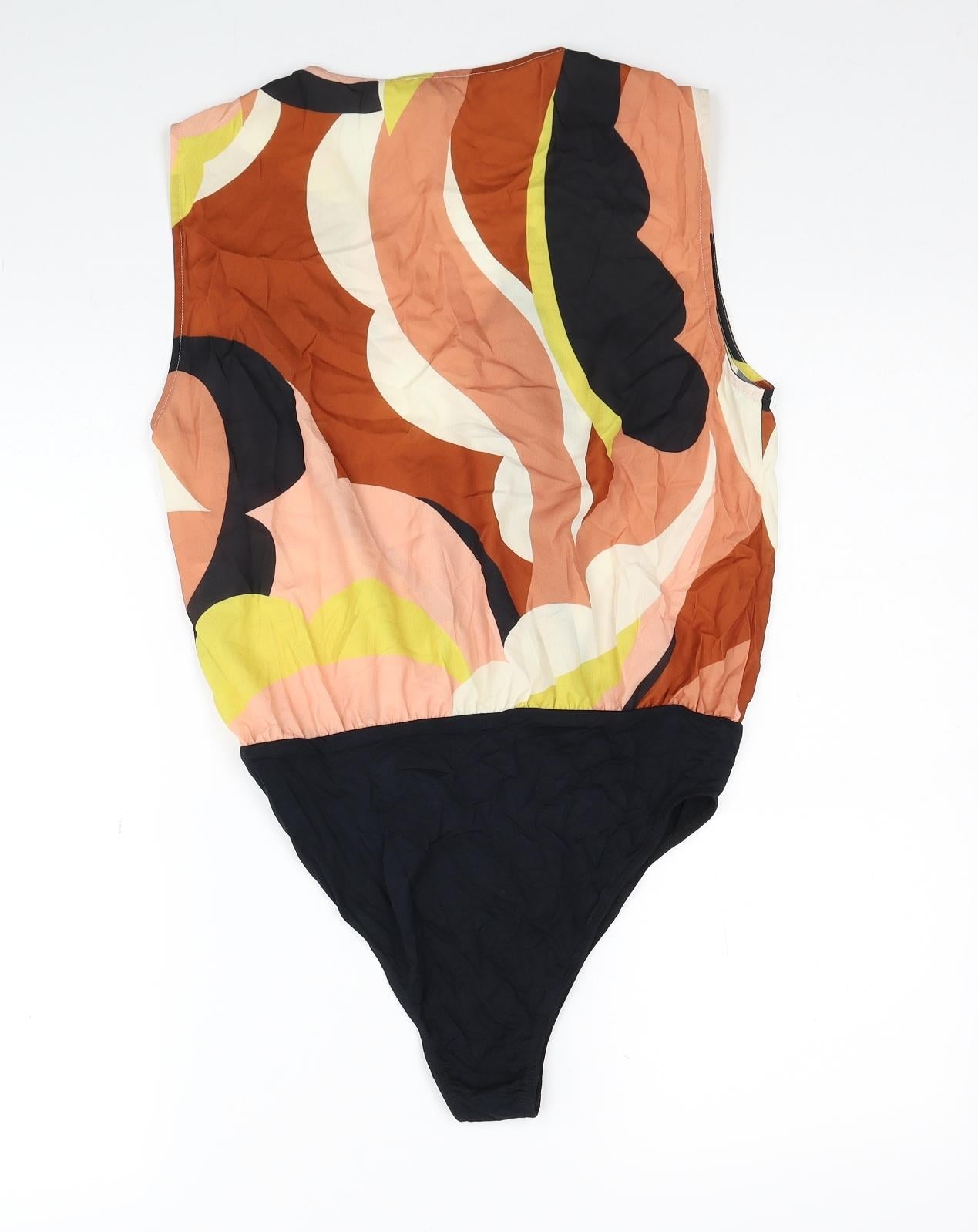 Spring Womens Multicoloured Geometric Polyester Bodysuit One-Piece Size 12 Snap