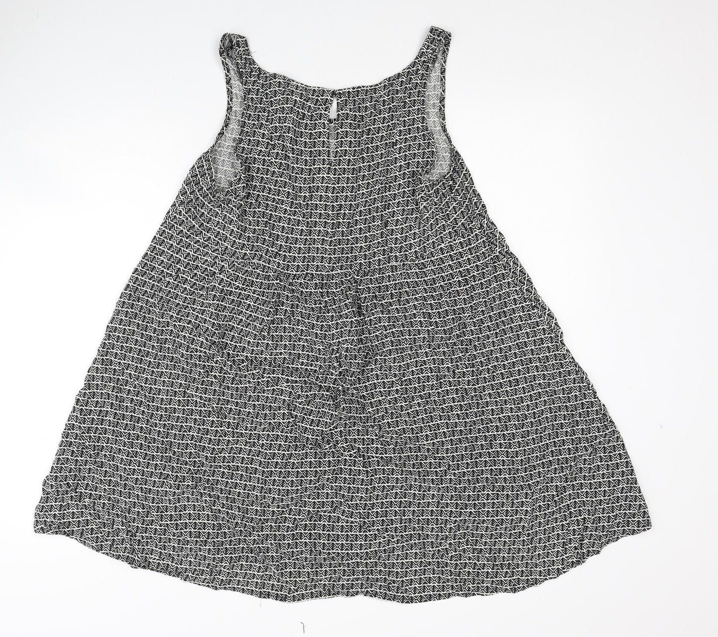 H&M Womens Black Geometric Viscose Trapeze & Swing Size 12 Scoop Neck Button