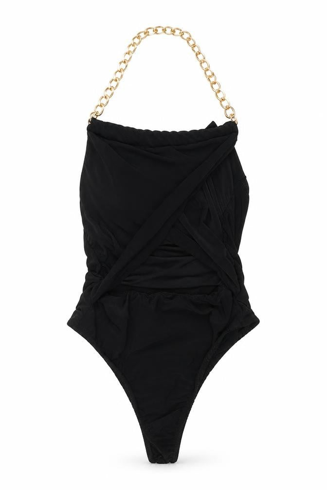Signature Womens Black Polyester Bodysuit One-Piece Size 10 Snap