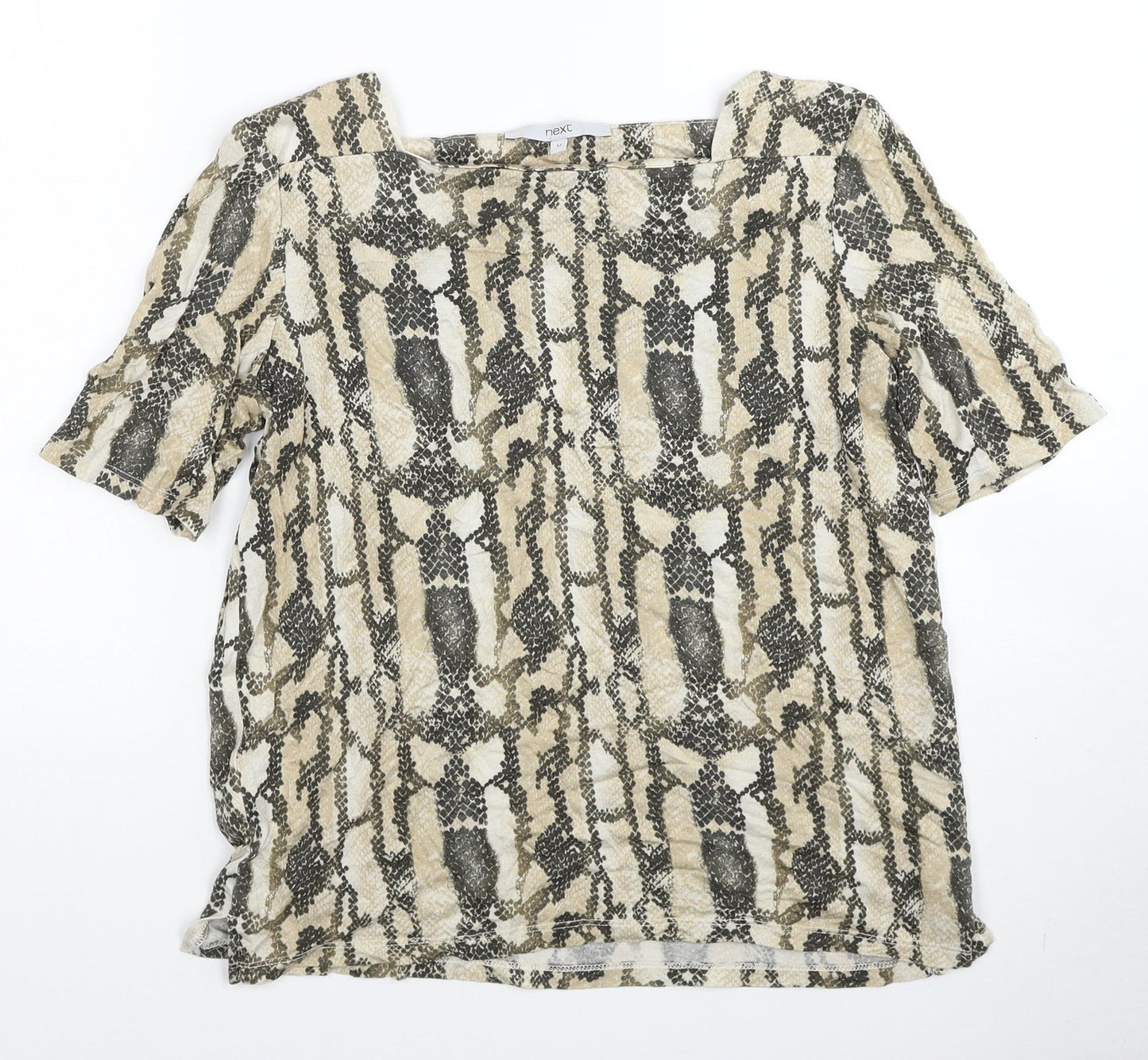 NEXT Womens Beige Geometric Lyocell Basic Blouse Size 12 Square Neck