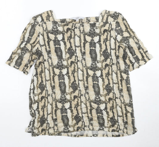 NEXT Womens Beige Geometric Lyocell Basic Blouse Size 12 Square Neck