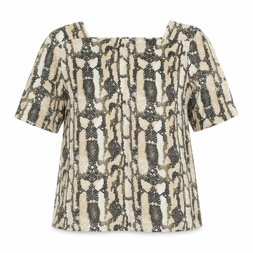 NEXT Womens Beige Geometric Lyocell Basic Blouse Size 12 Square Neck