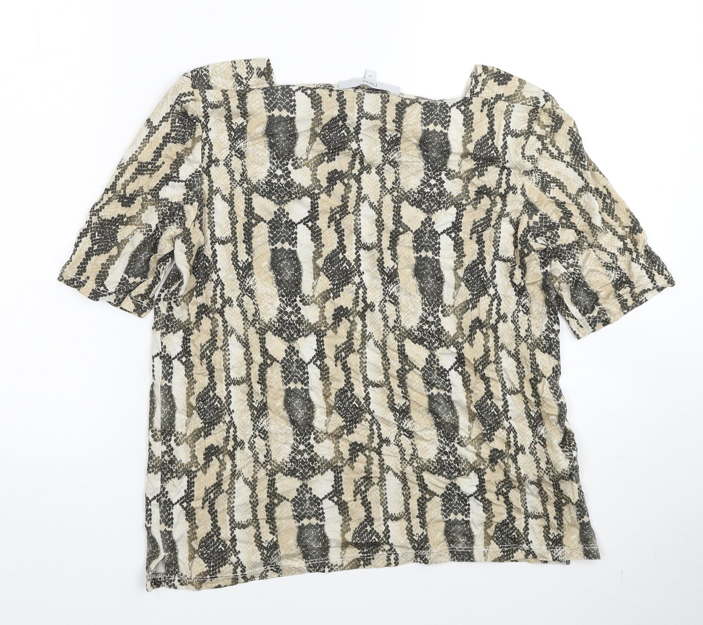 NEXT Womens Beige Geometric Lyocell Basic Blouse Size 12 Square Neck