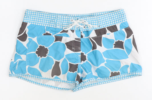 Tribord Womens Blue Floral 100% Polyester Hot Pants Shorts Size 8 Regular Tie