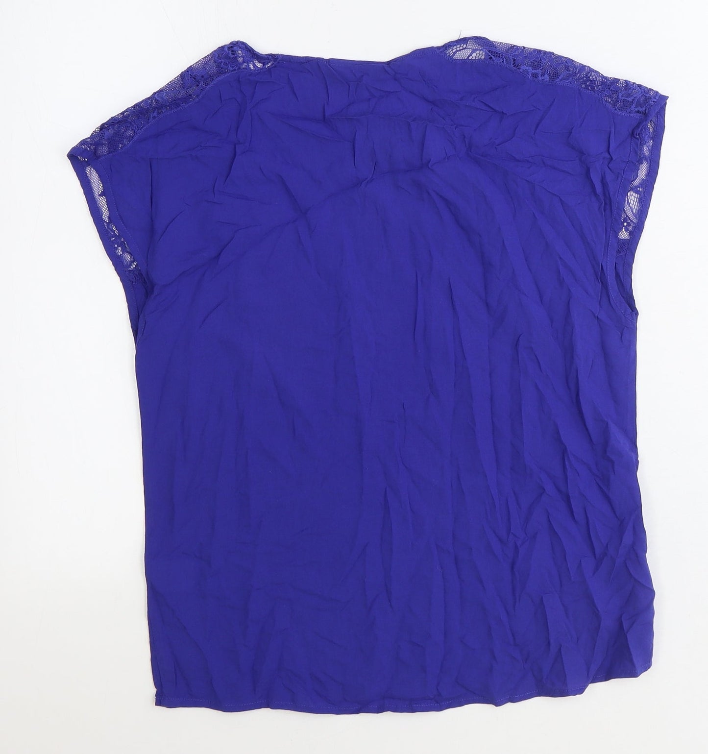 Warehouse Womens Blue Viscose Basic Blouse Size 8 Round Neck