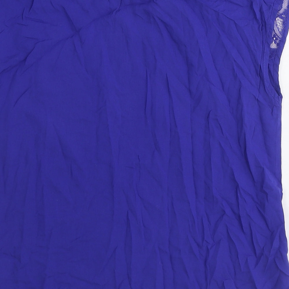 Warehouse Womens Blue Viscose Basic Blouse Size 8 Round Neck