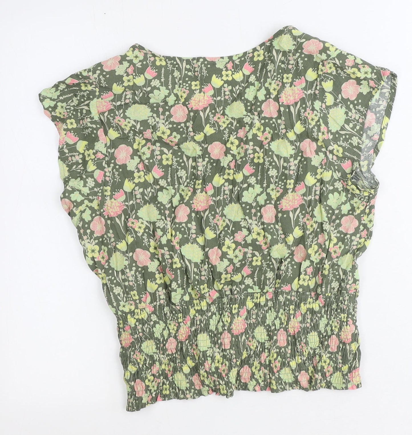 i jeans by Buffalo Womens Green Floral Viscose Basic Blouse Size L V-Neck