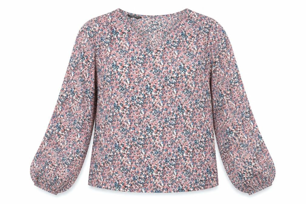 SheIn Womens Pink Geometric Polyester Basic Blouse Size L V-Neck