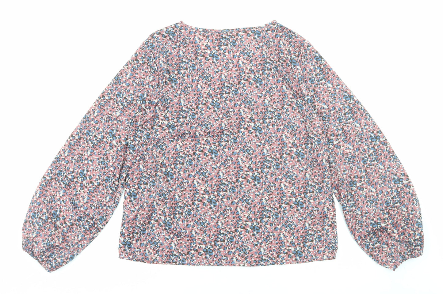 SheIn Womens Pink Geometric Polyester Basic Blouse Size L V-Neck
