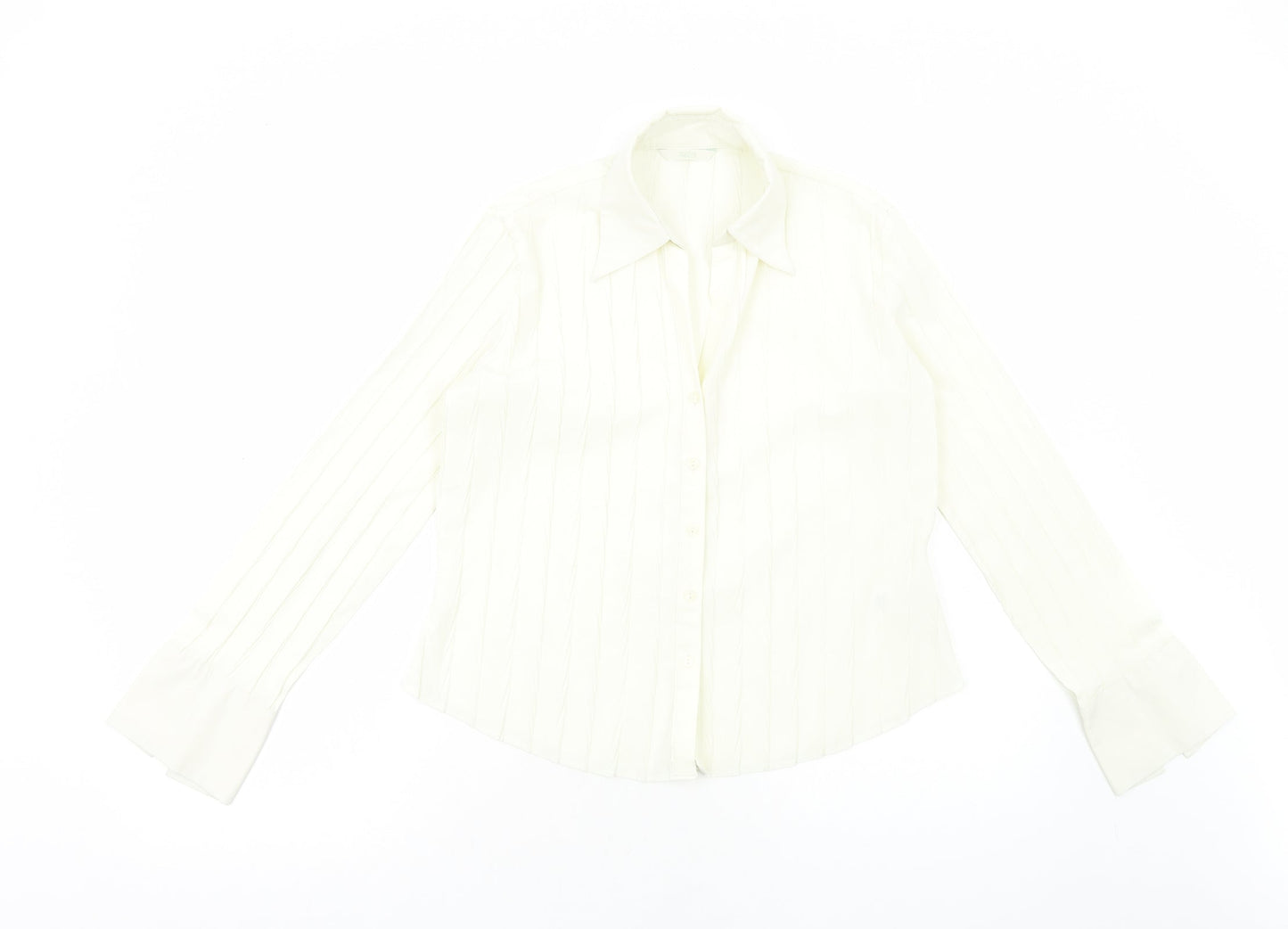Marks and Spencer Womens White Polyester Basic Button-Up Size 12 V-Neck