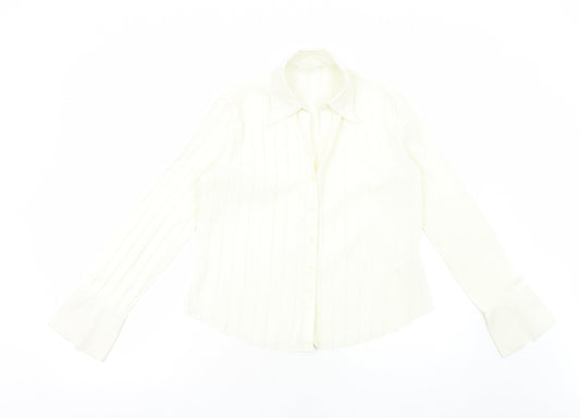 Marks and Spencer Womens White Polyester Basic Button-Up Size 12 V-Neck