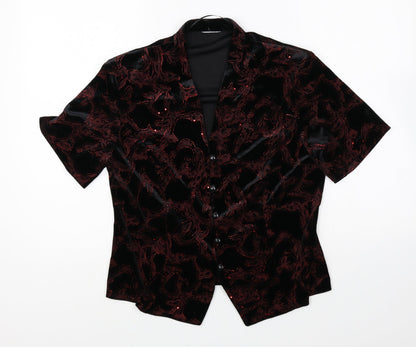 Roman Originals Womens Black Geometric Polyester Basic Button-Up Size 14 V-Neck