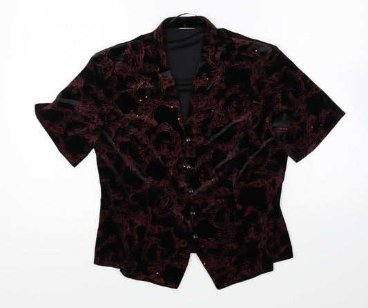 Roman Originals Womens Black Geometric Polyester Basic Button-Up Size 14 V-Neck