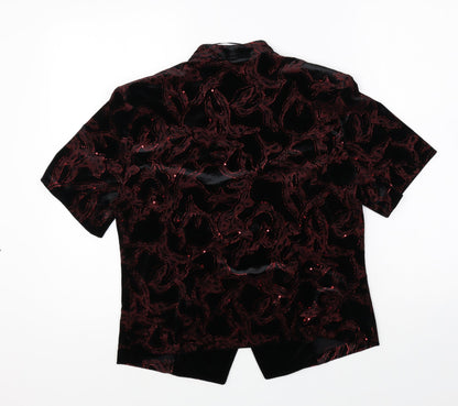 Roman Originals Womens Black Geometric Polyester Basic Button-Up Size 14 V-Neck
