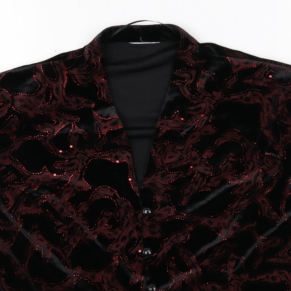 Roman Originals Womens Black Geometric Polyester Basic Button-Up Size 14 V-Neck