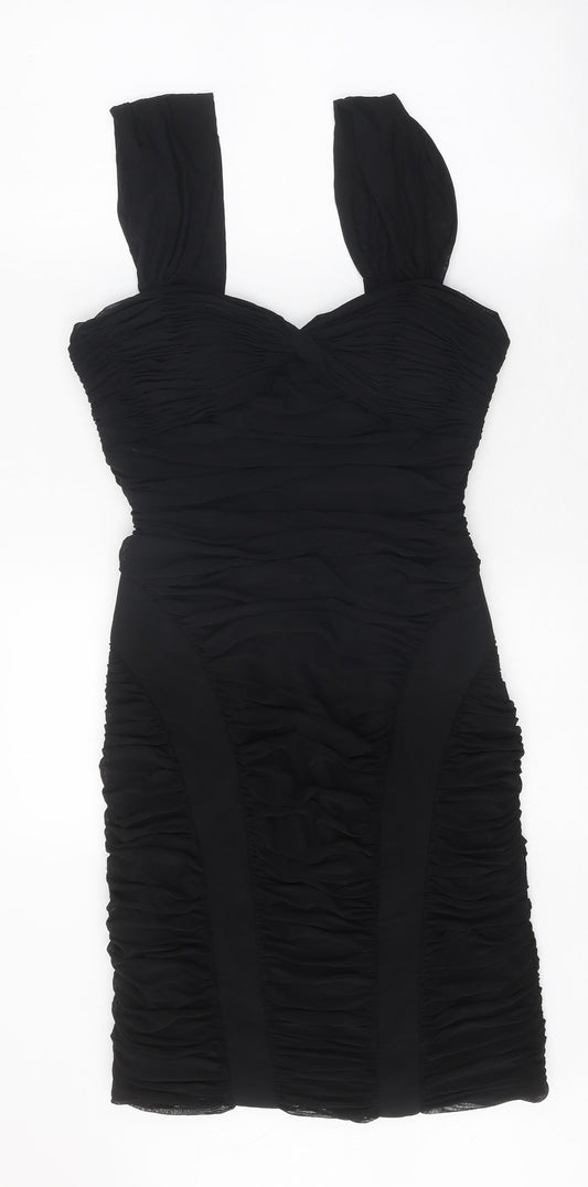 Sousourada Womens Black Polyester Shift Size L Off the Shoulder Zip