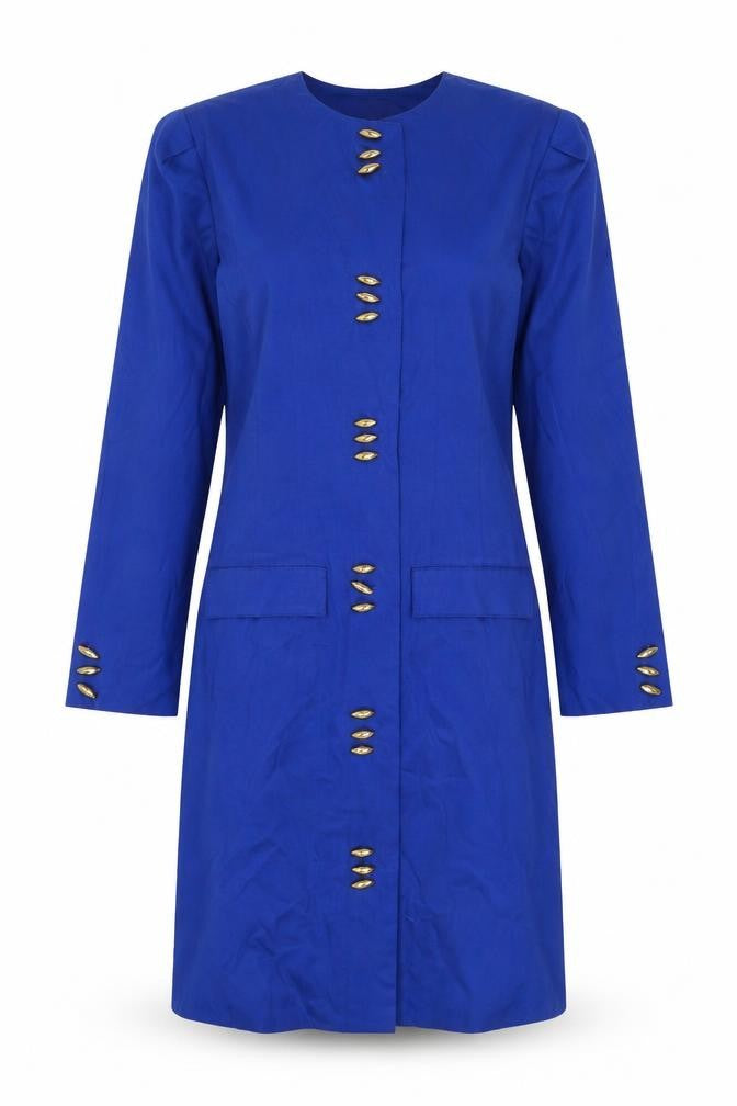 Leslie Fay Womens Blue Polyester Sheath Size 10 Round Neck Button