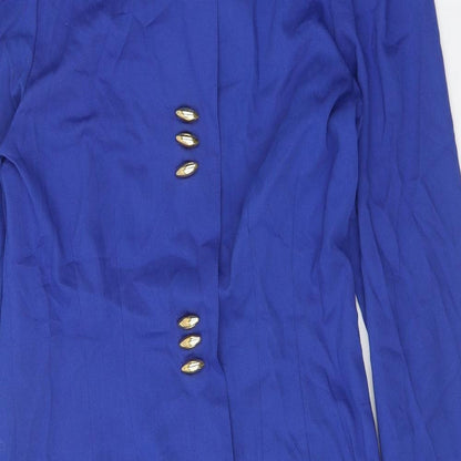 Leslie Fay Womens Blue Polyester Sheath Size 10 Round Neck Button