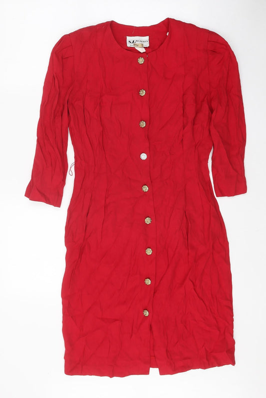 S.L. Petites Womens Red Polyester Sheath Size 8 Round Neck Button