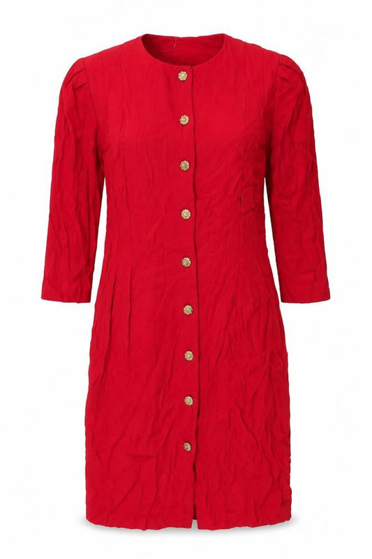 S.L. Petites Womens Red Polyester Sheath Size 8 Round Neck Button