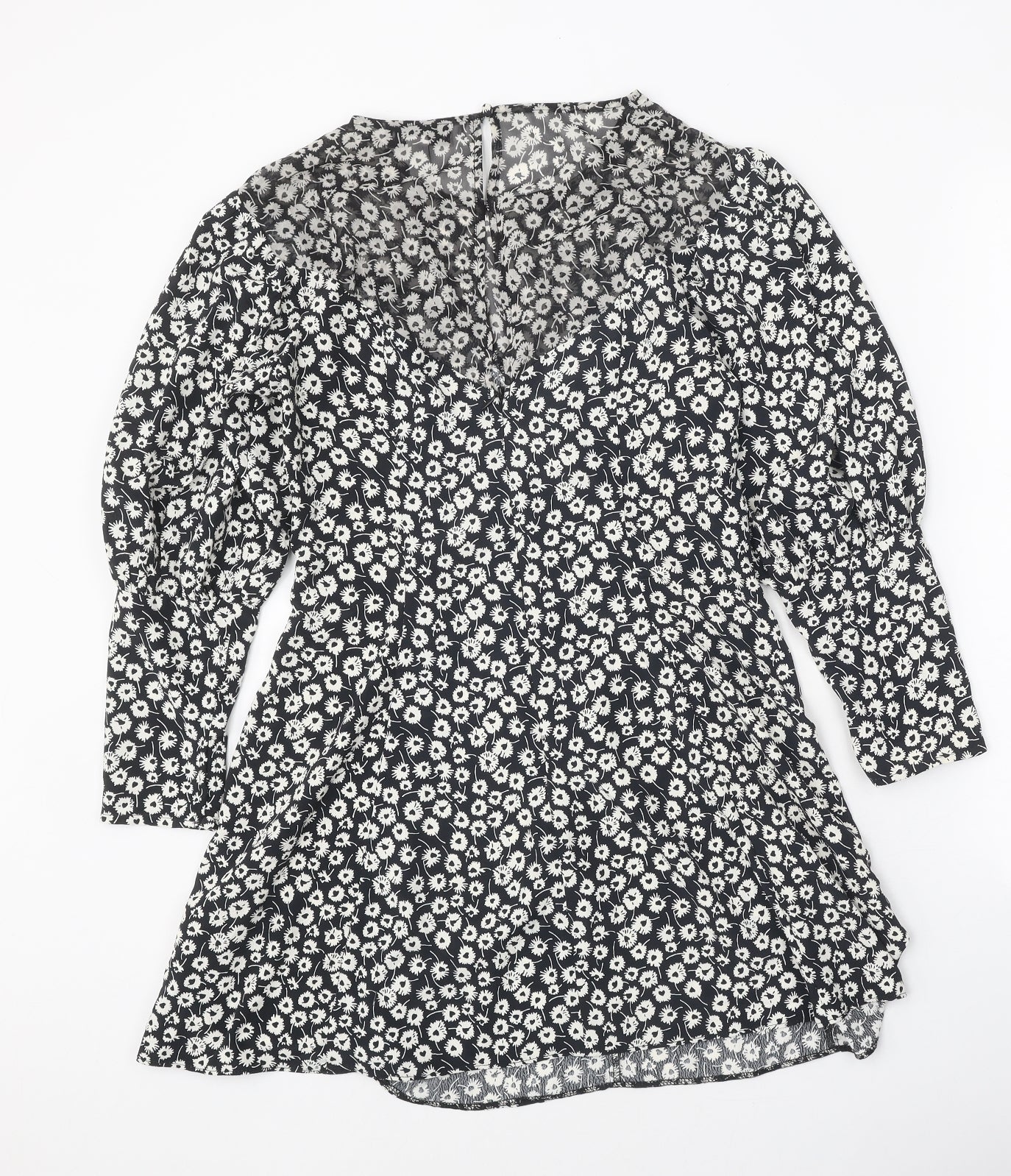 Topshop Womens Black Floral Polyester A-Line Size 10 Round Neck Zip