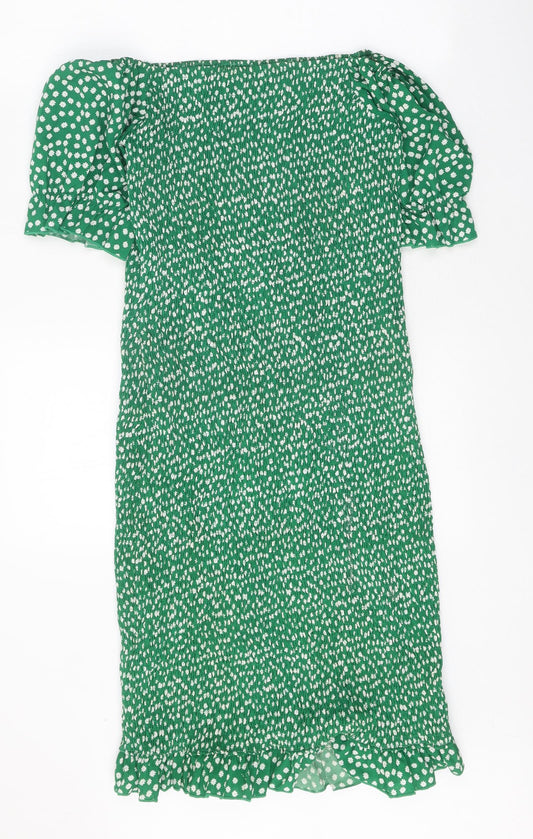 Preworn Womens Green Floral Polyester A-Line One Size Off the Shoulder Pullover - Shirred