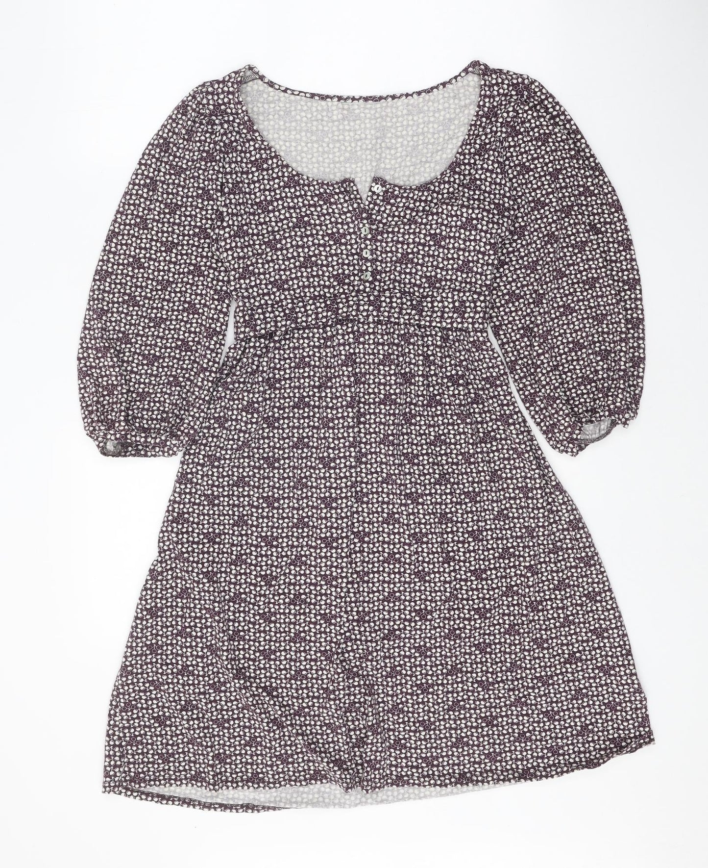 Wallis Womens Purple Gingham Viscose Fit & Flare Size 10 Scoop Neck Button