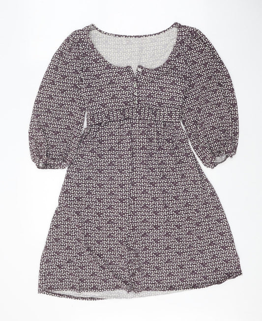 Wallis Womens Purple Gingham Viscose Fit & Flare Size 10 Scoop Neck Button