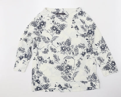 Marks & Spencer Womens White Floral Polyester Basic Blouse Size 8 Boat Neck