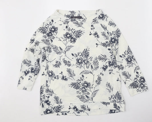 Marks and Spencer Womens White Floral Polyester Basic Blouse Size 8 Boat Neck