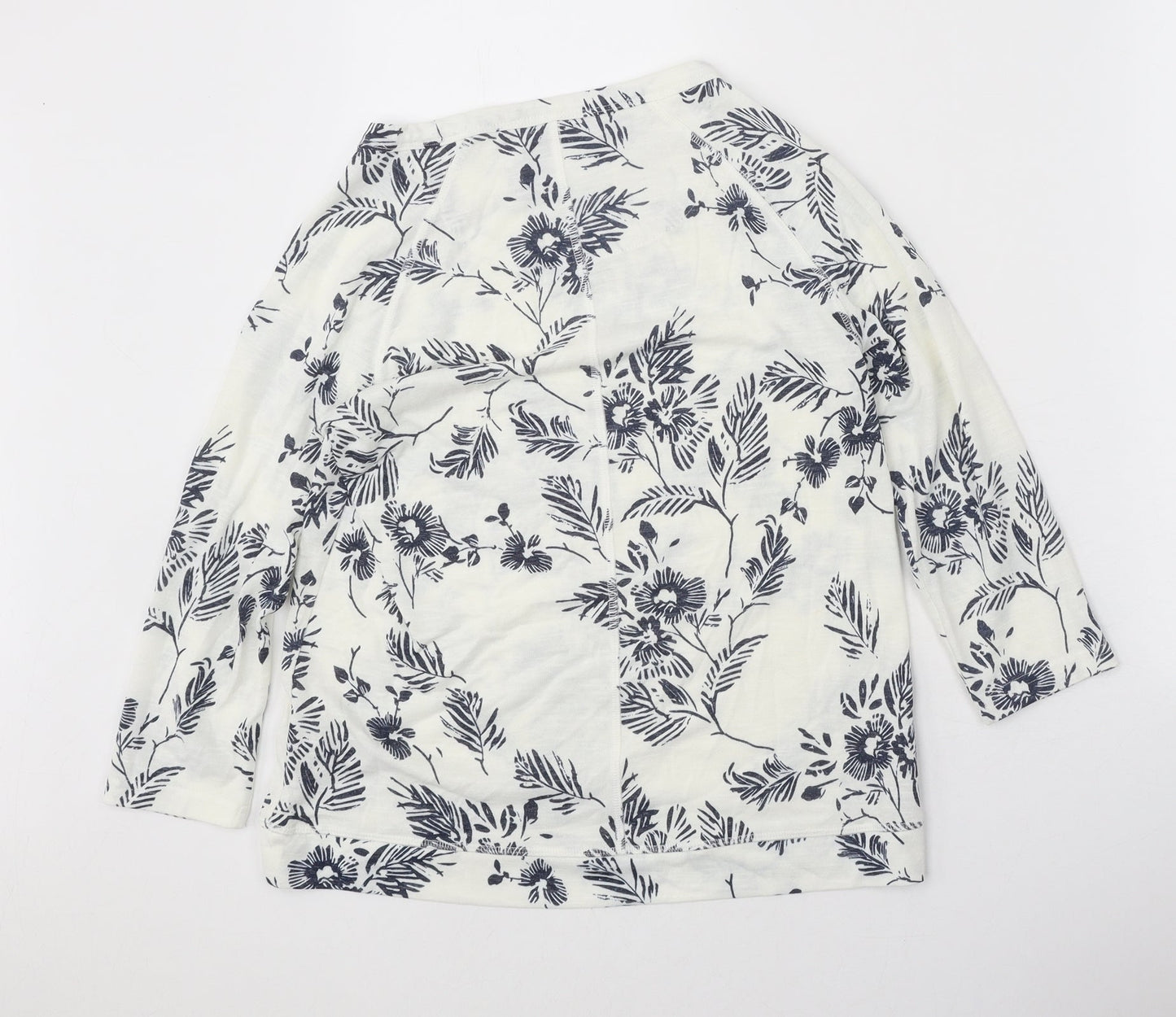 Marks and Spencer Womens White Floral Polyester Basic Blouse Size 8 Boat Neck