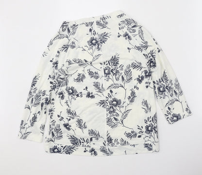 Marks & Spencer Womens White Floral Polyester Basic Blouse Size 8 Boat Neck