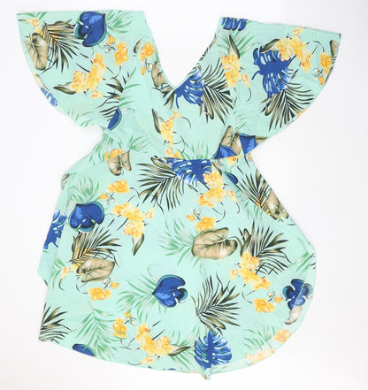 SHEIN Womens Multicoloured Floral Polyester Fit & Flare Size M V-Neck Tie