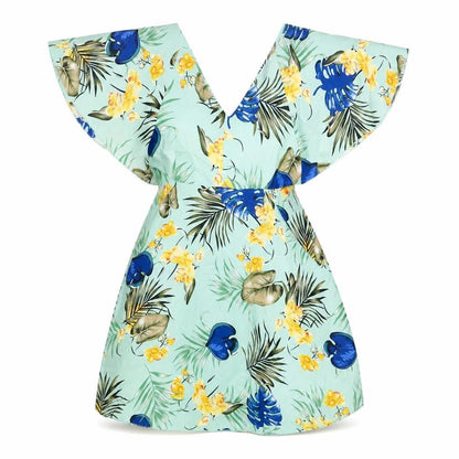 SHEIN Womens Multicoloured Floral Polyester Fit & Flare Size M V-Neck Tie