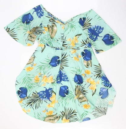 SHEIN Womens Multicoloured Floral Polyester Fit & Flare Size M V-Neck Tie
