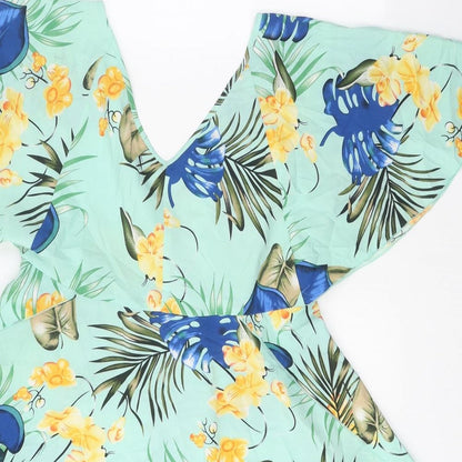 SHEIN Womens Multicoloured Floral Polyester Fit & Flare Size M V-Neck Tie