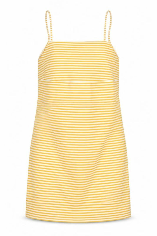 Zara Womens Yellow Striped Polyester Slip Dress Size M Square Neck Pullover