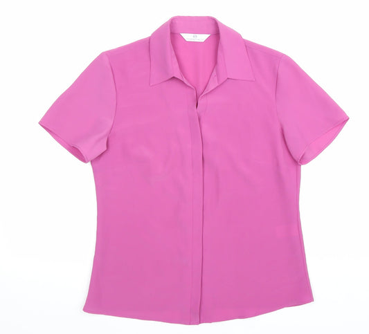 Essentials Womens Pink Polyester Basic Button-Up Size 10 Collared