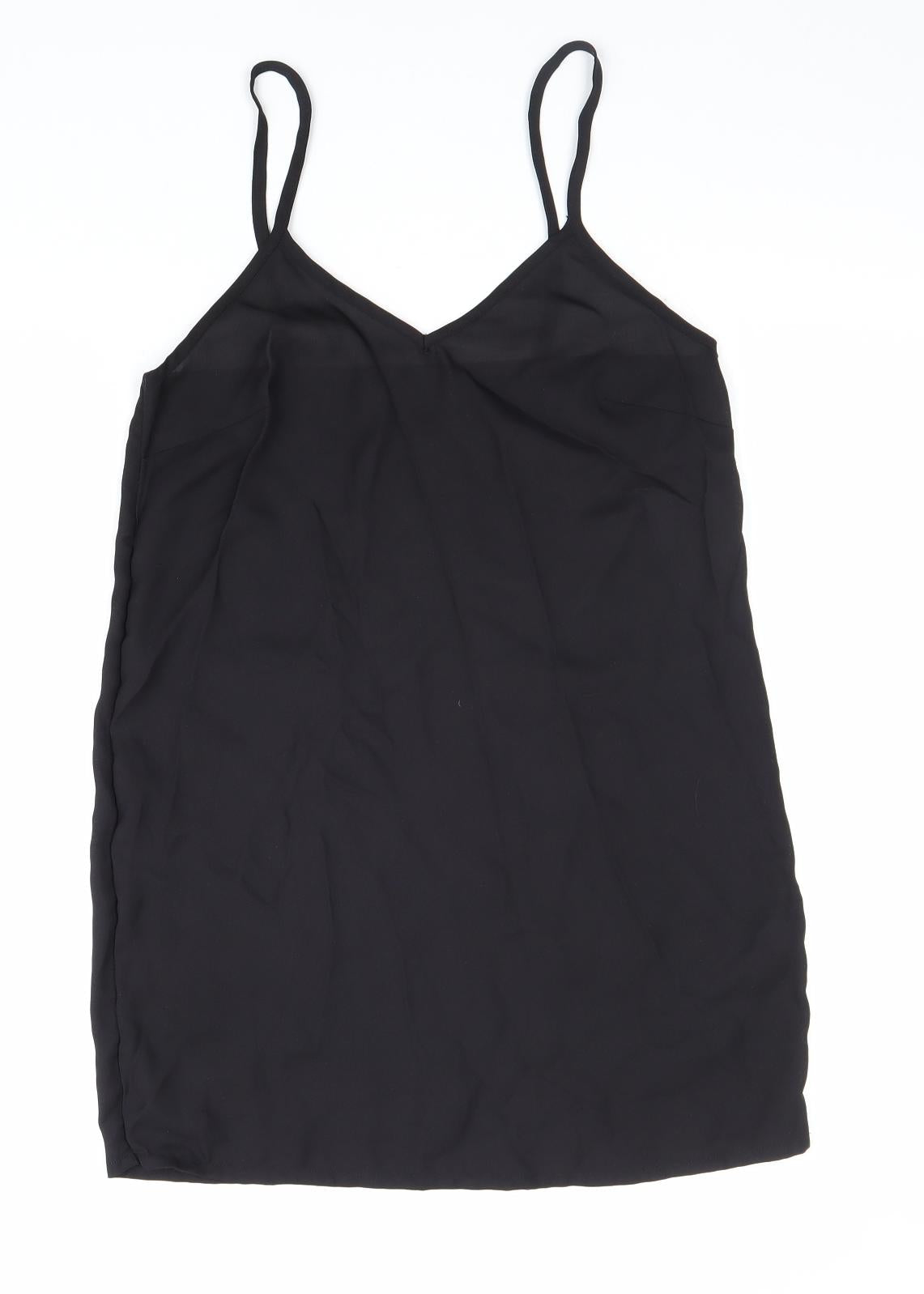 Preworn Womens Black Polyester Basic Tank Size 10 V-Neck